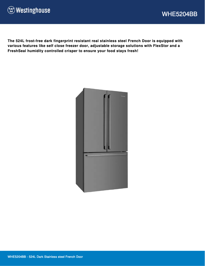 Page 1 de la notice Fiche technique Westinghouse WHE5204BB