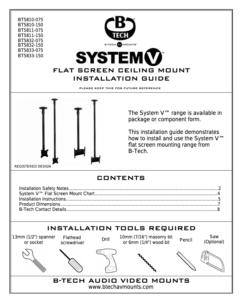 Page n°1 - Manuel utilisateur B-Tech BT5811-075