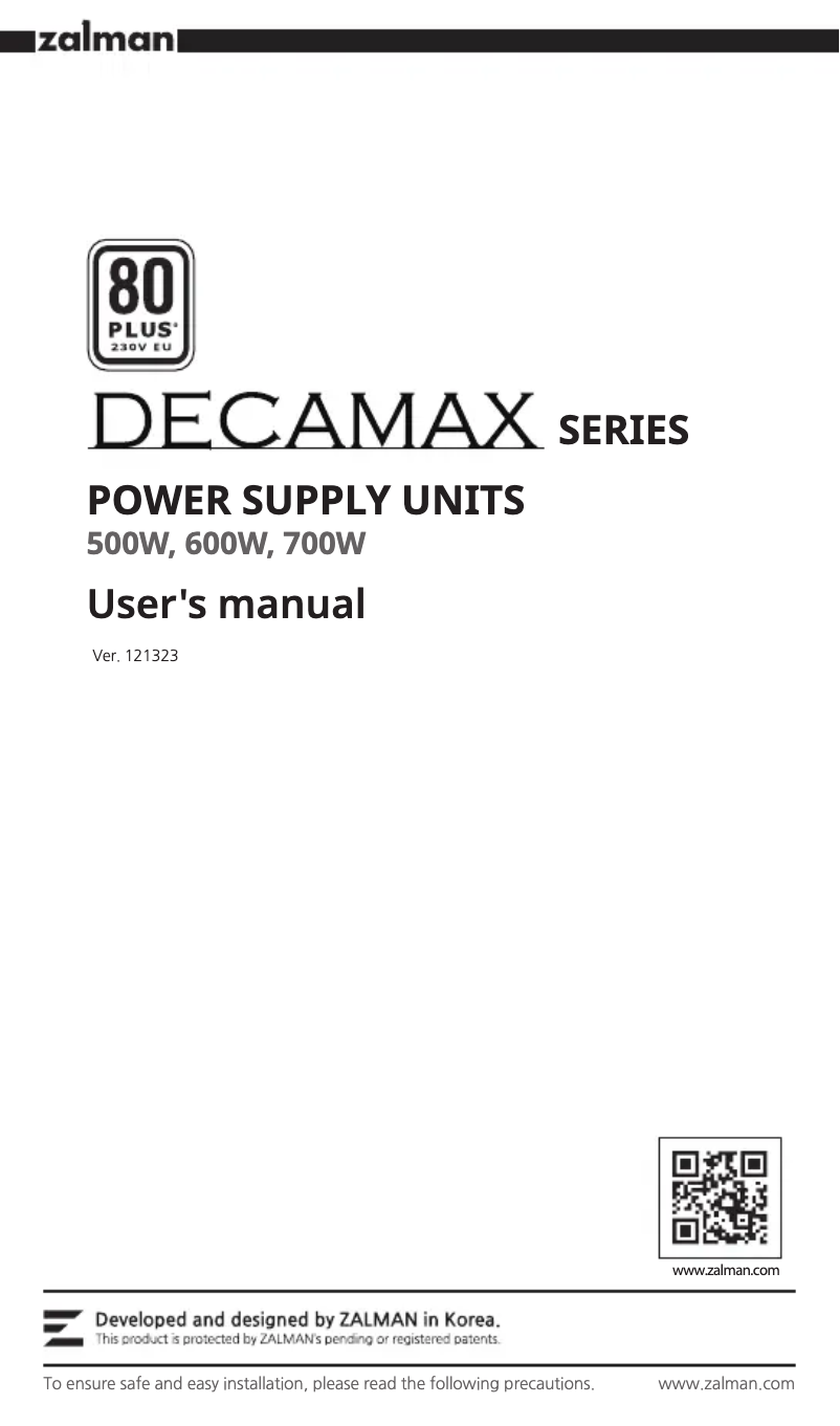 Page n°1 - Manuel utilisateur Zalman Decamax ZM500-LX3