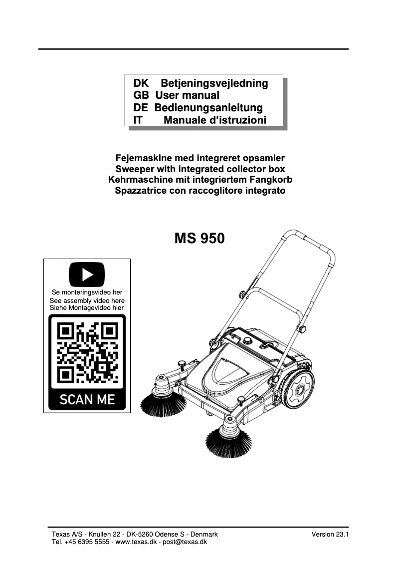 Page 1 de la notice Manuel utilisateur Texas MS 950