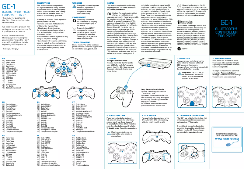 Page n°1 - Manuel utilisateur Gioteck GC-1 (PS3)
