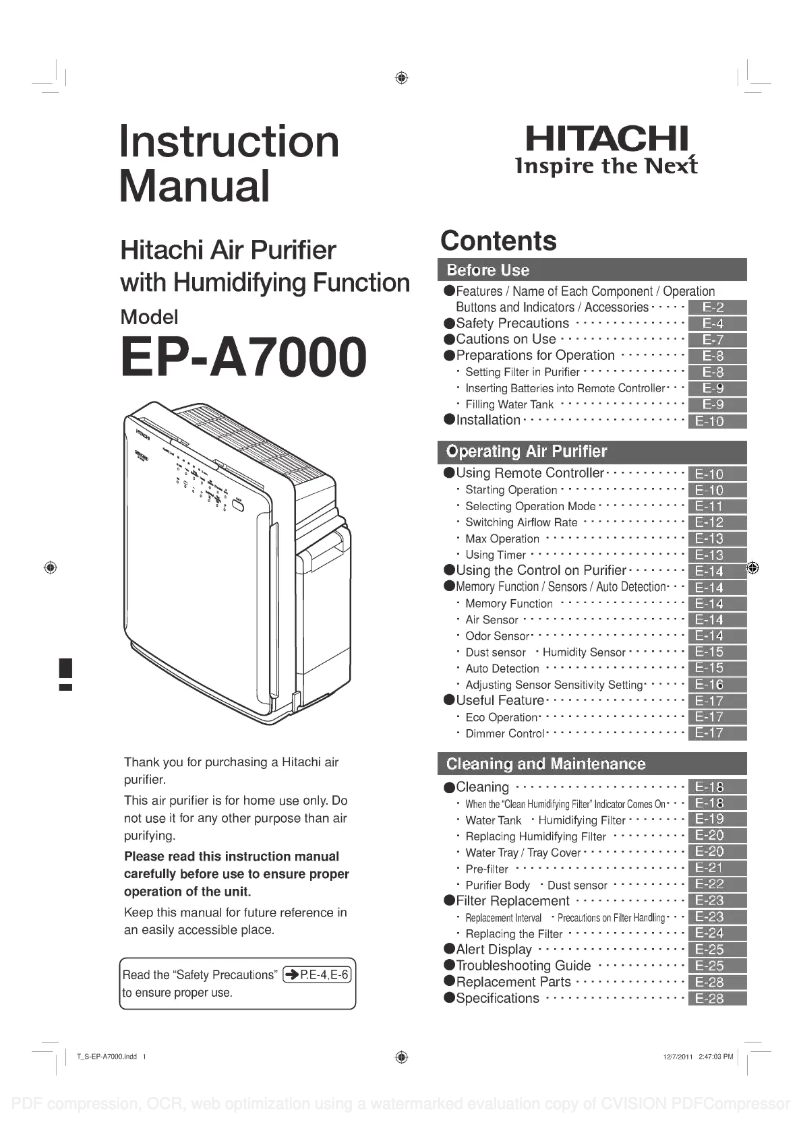 Image de la première page du manuel de l'appareil EP-A7000