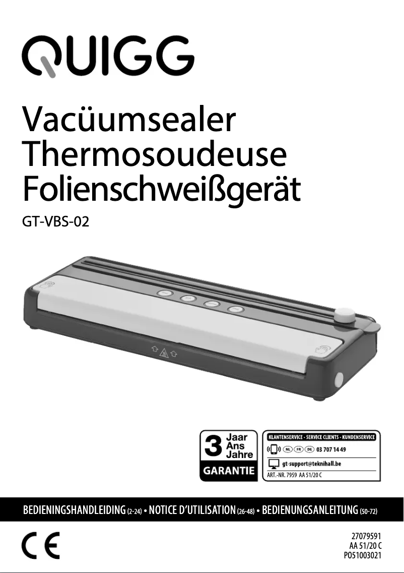 Page 1 de la notice Manuel utilisateur Quigg GT-VBS-02
