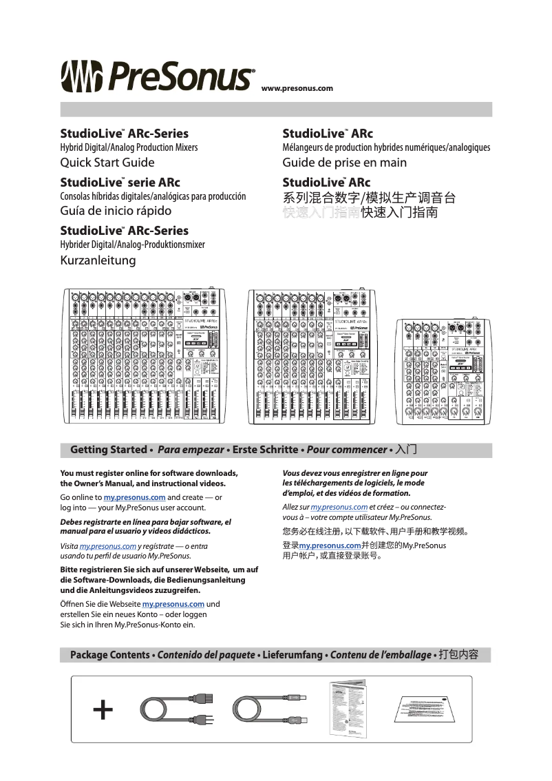 Page 1 de la notice Guide de démarrage rapide PreSonus StudioLive AR16c