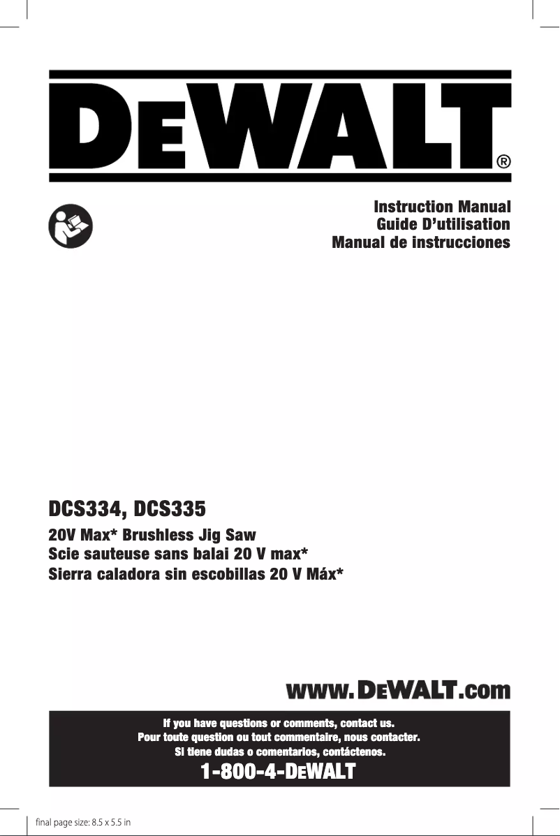 Page n°1 - Manuel utilisateur DeWalt DCS334