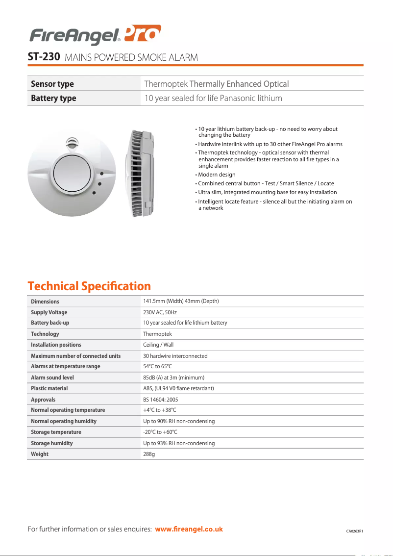 Page n°1 - Fiche technique FireAngel ST-230