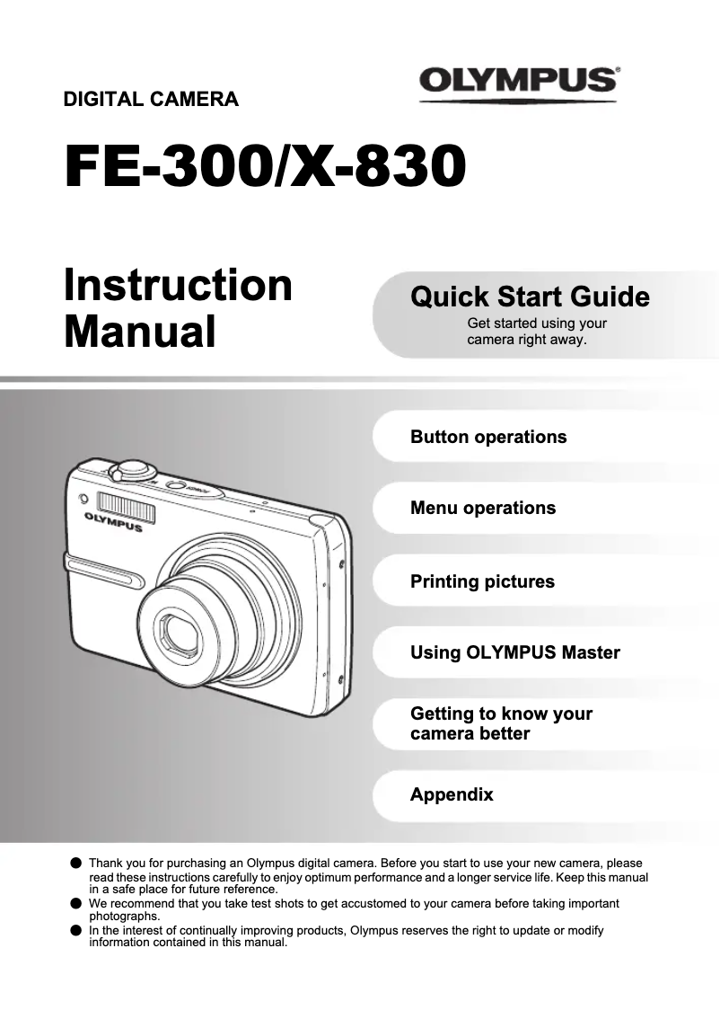 Page 1 de la notice Manuel utilisateur Olympus X-830
