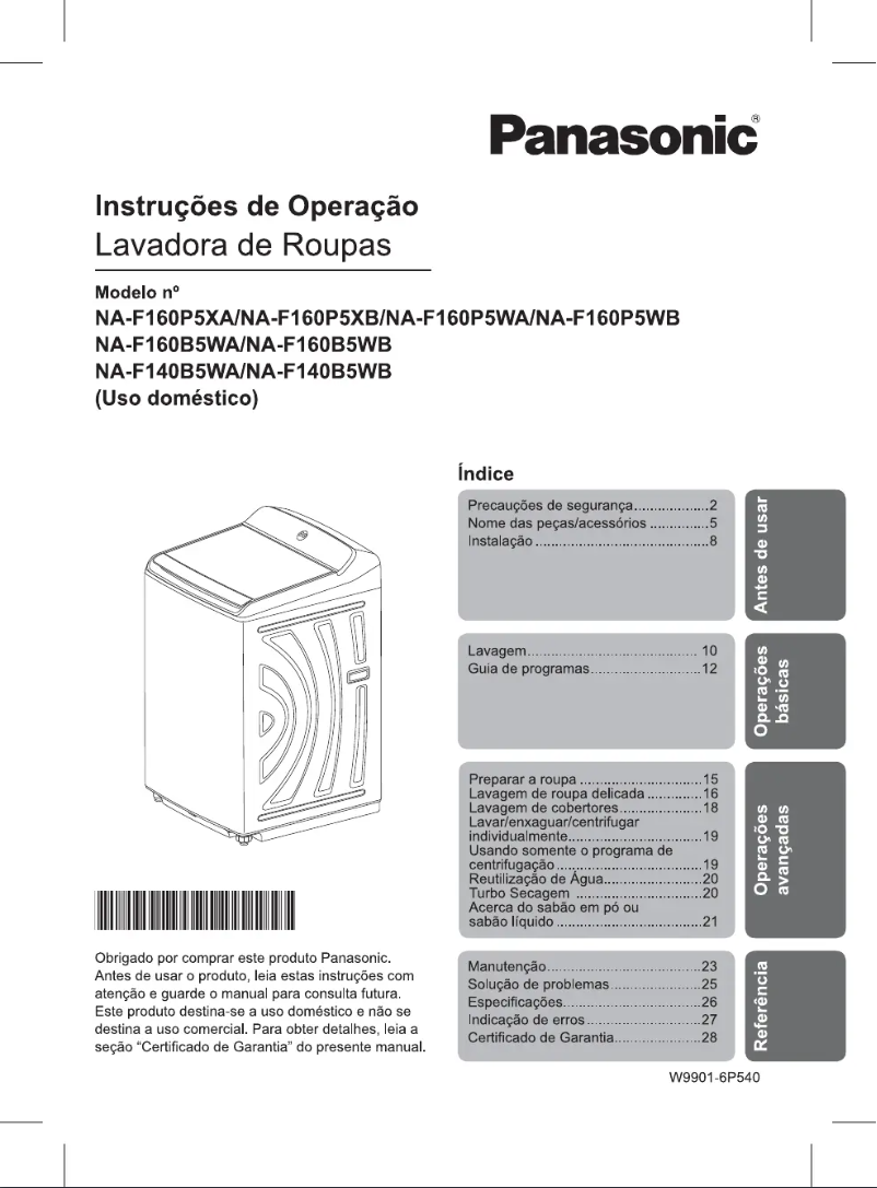 Page 1 de la notice Manuel utilisateur Panasonic NA-F160B5WB