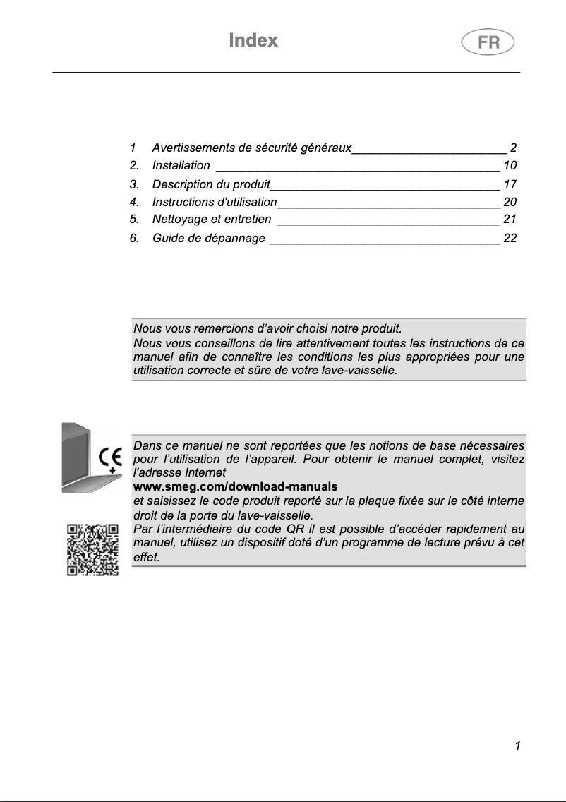 Page 1 de la notice Manuel utilisateur Smeg STL271DSH