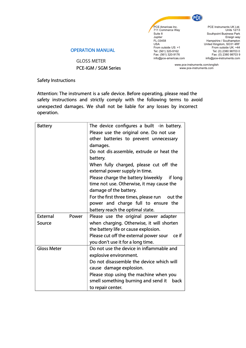Image de la première page du manuel de l'appareil PCE-SGM 60