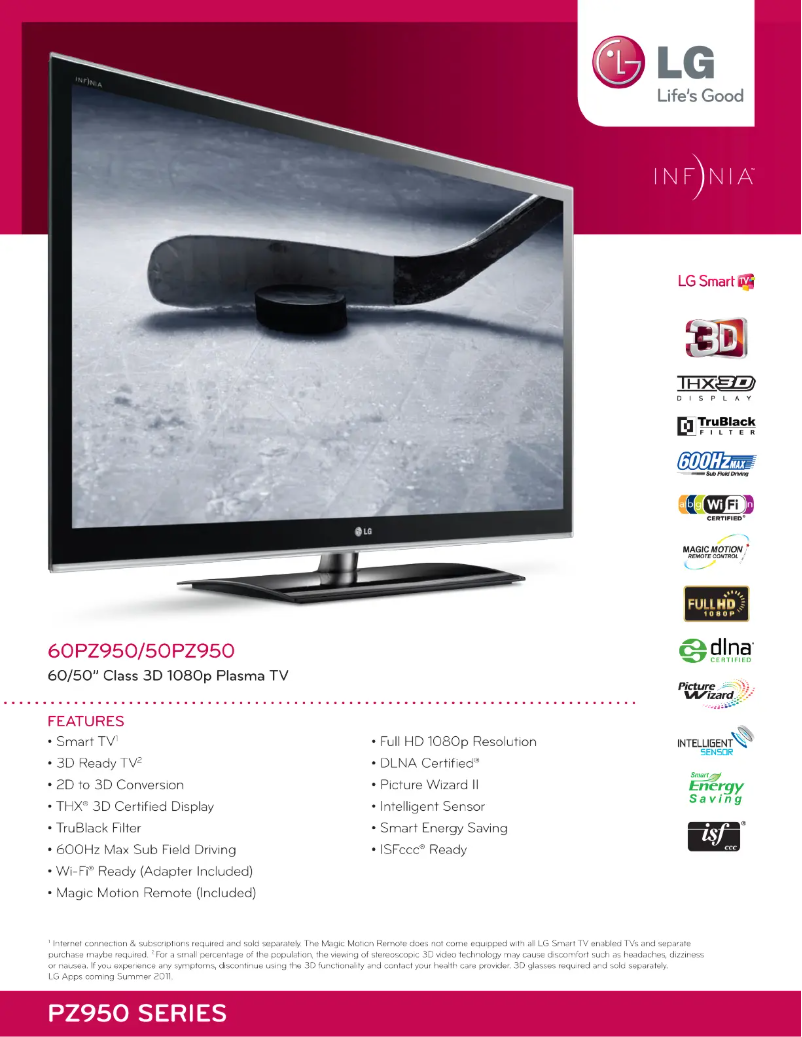 Página 1 del manual Ficha técnica LG 50PZ950