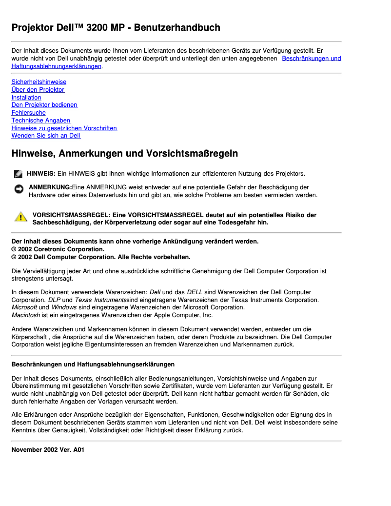 Page n°1 - Manuel utilisateur Dell 3200MP