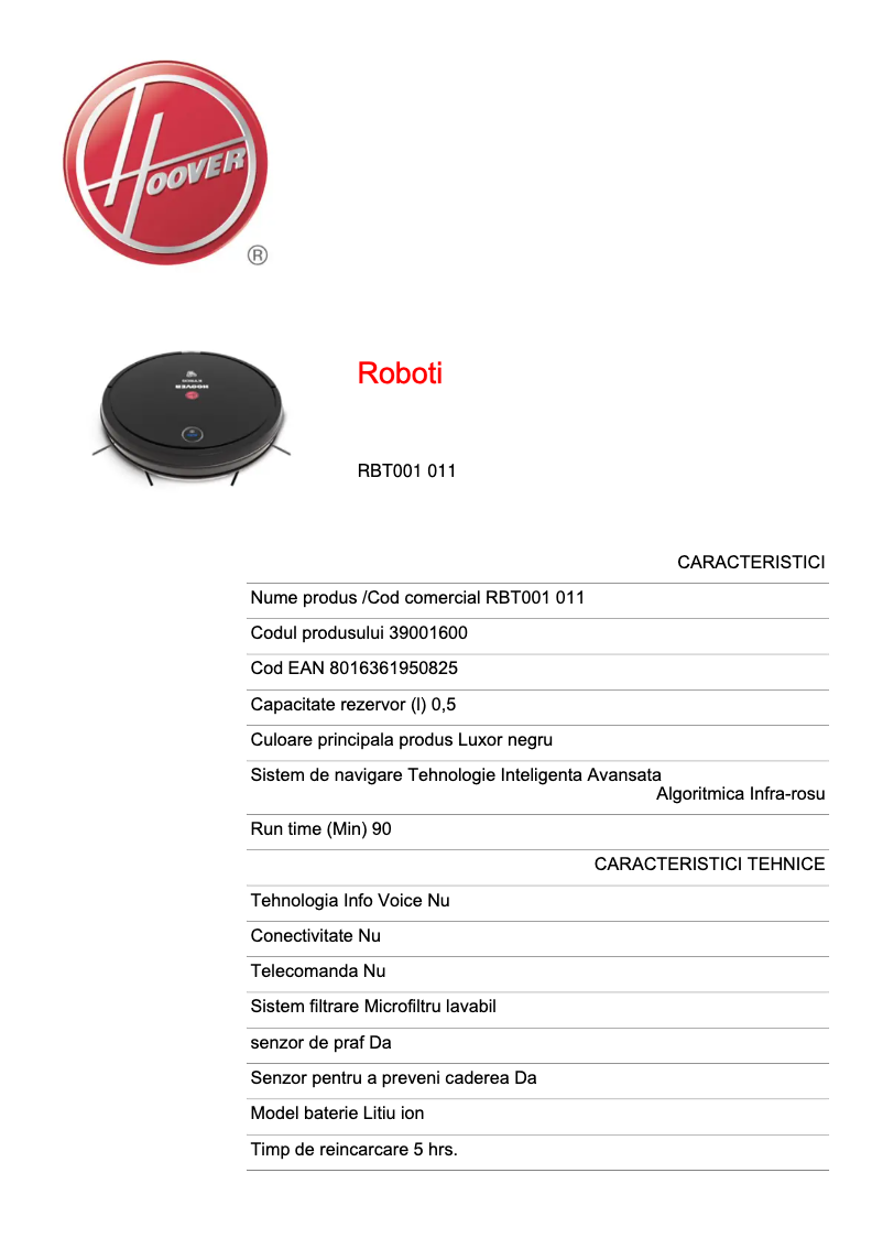 Image de la première page du manuel de l'appareil RBT001 011