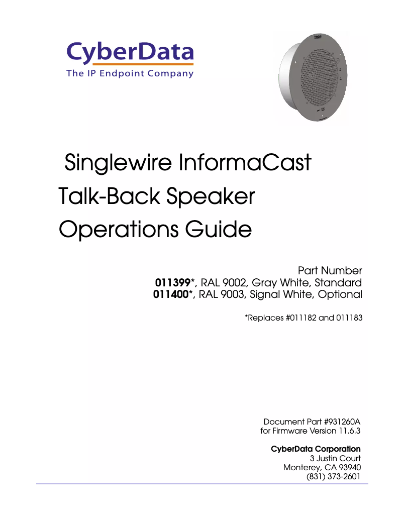 Page n°1 - Manuel utilisateur CyberData Systems InformaCast