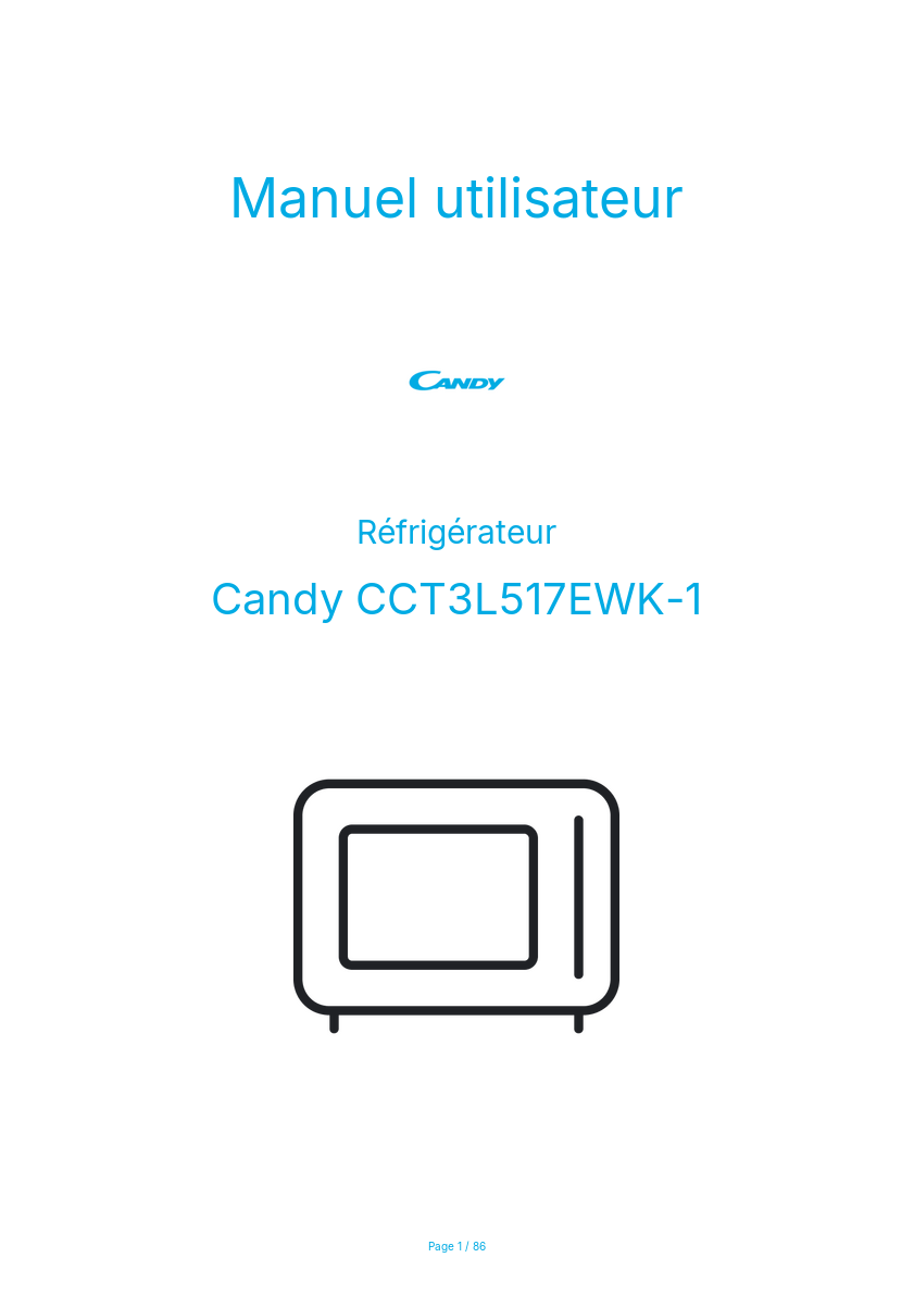 Page n°1 - Manuel utilisateur Candy CCT3L517EWK-1