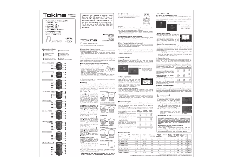 Page 1 de la notice Manuel utilisateur Tokina 11-16mm f/2.8 AT-X Pro DX II Nikon