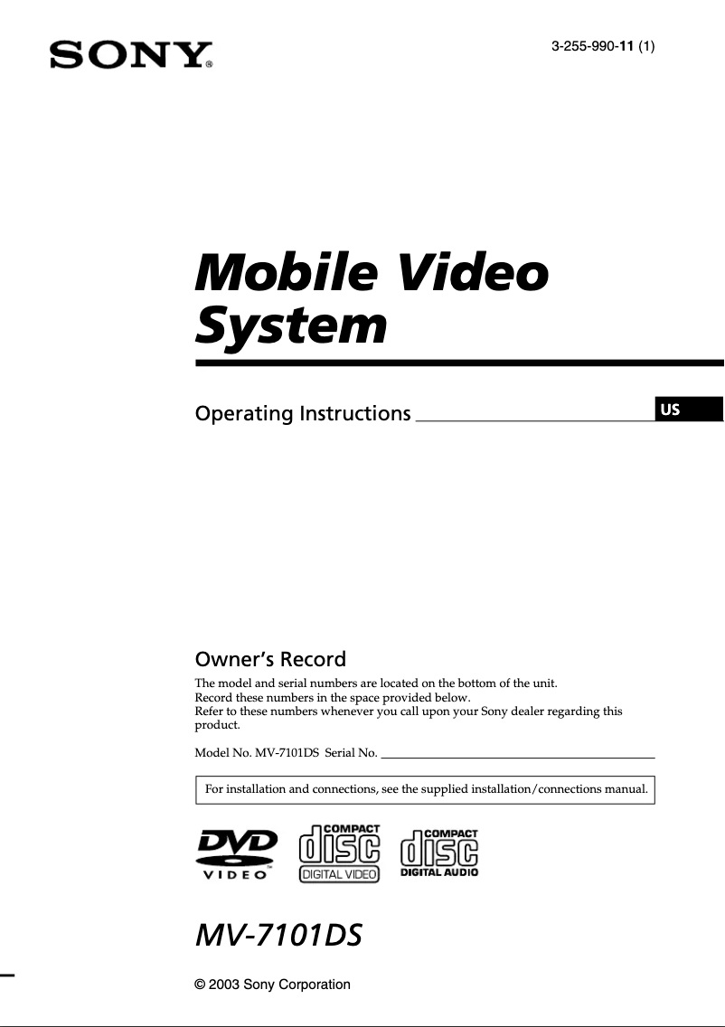 Página 1 del manual Manual de usuario Sony MV-7101DS