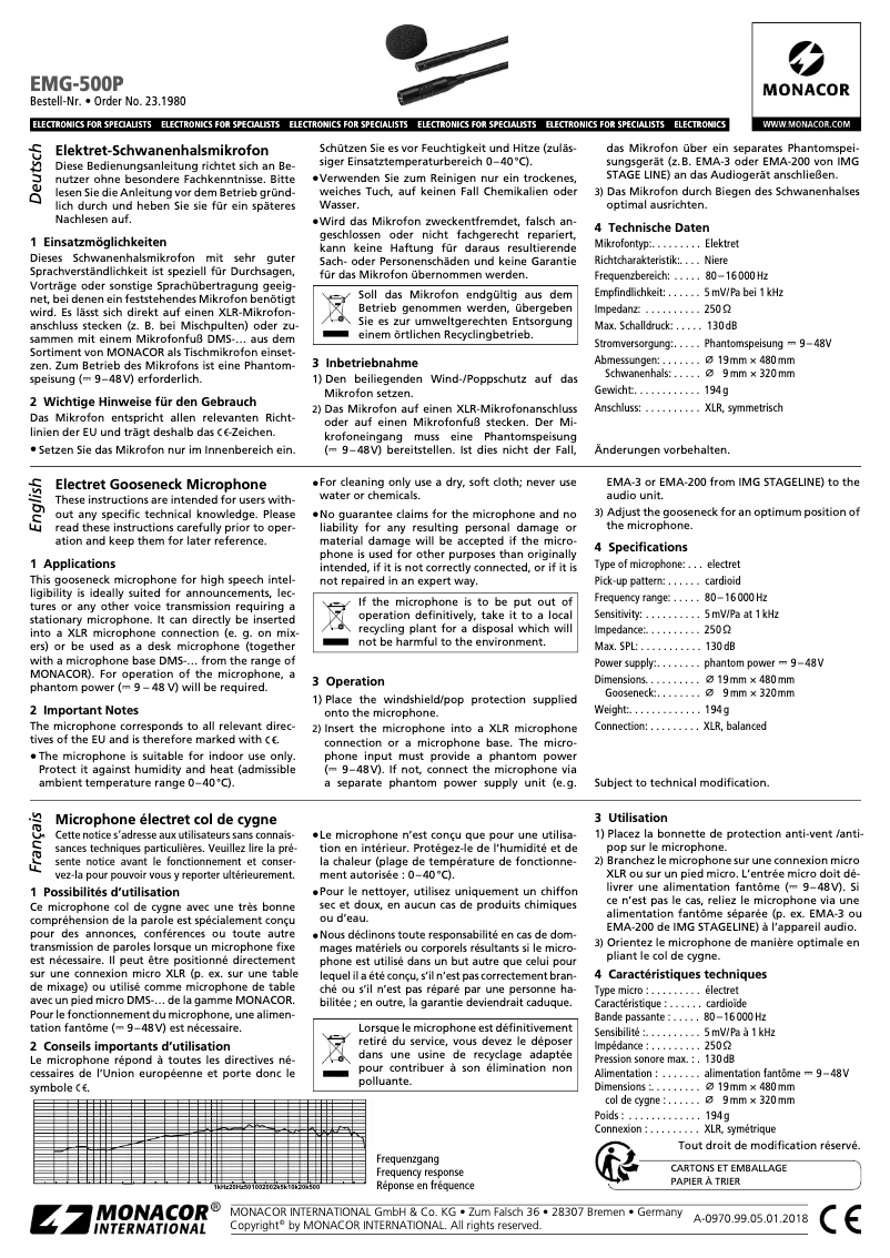 Page n°1 - Manuel utilisateur Monacor EMG-500P