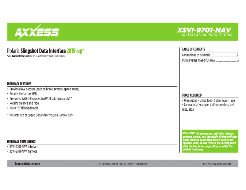 Image de la première page du manuel de l'appareil Axxess XSVI-9701-NAV