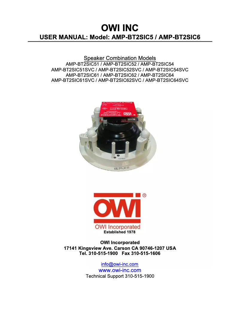 Page n°1 - Manuel utilisateur OWI AMP-BT2SIC62