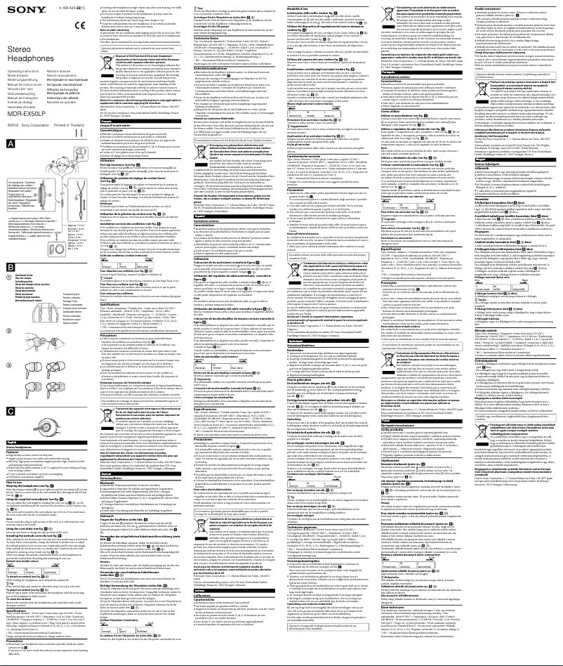 Page 1 de la notice Manuel utilisateur Sony MDR-EX50LP