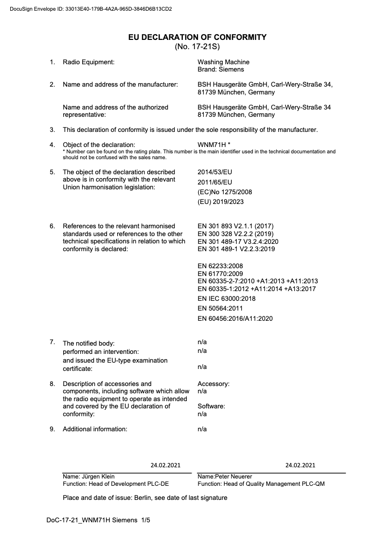 Page 1 de la notice Manuel utilisateur Siemens WM14XFH0TR