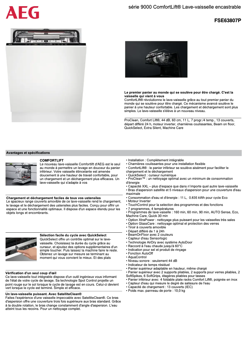 Página 1 del manual Ficha técnica AEG FSE63807P