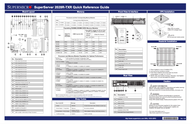 Page 1 de la notice Guide de démarrage rapide Supermicro SuperServer 2028R-TXR