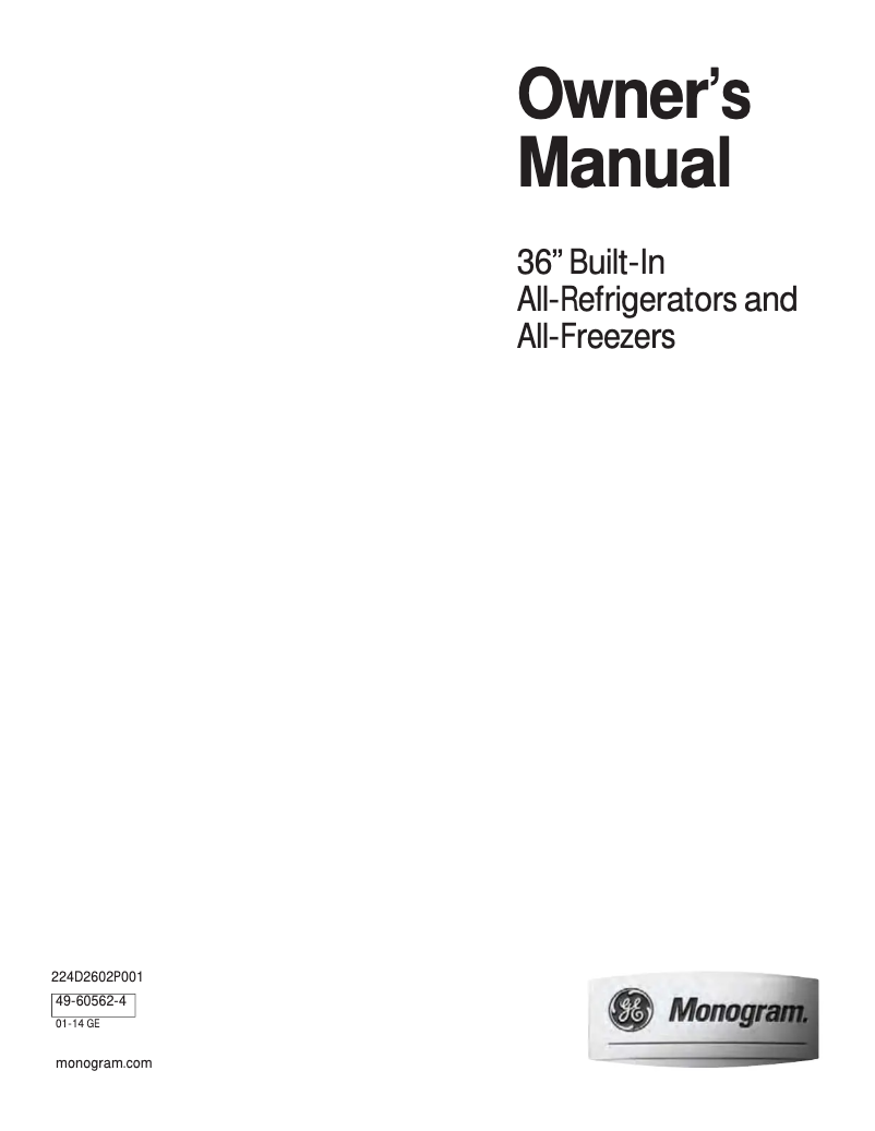 Page n°1 - Manuel d'utilisation et d'entretien GE ZIRP360NXLH