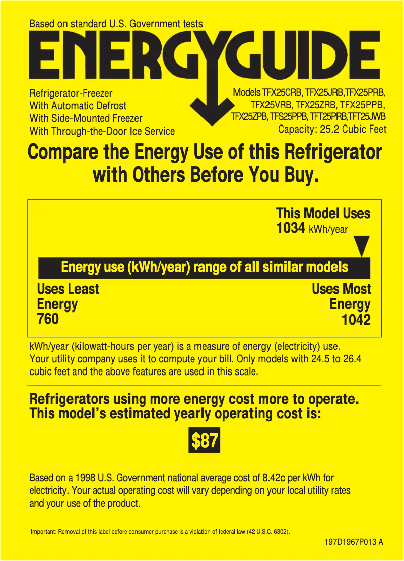 Page n°1 - Label énergétique GE TFX25ZRBAA