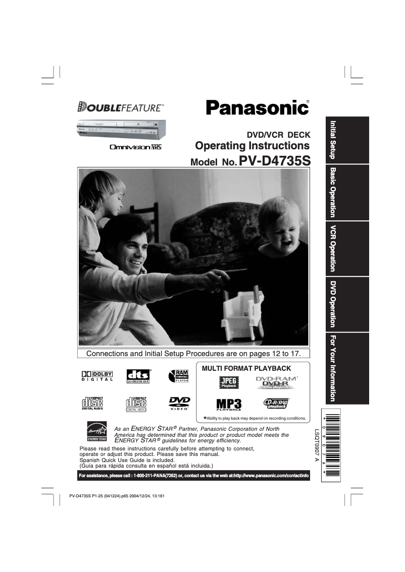 Page 1 de la notice Manuel utilisateur Panasonic PV-D4735S