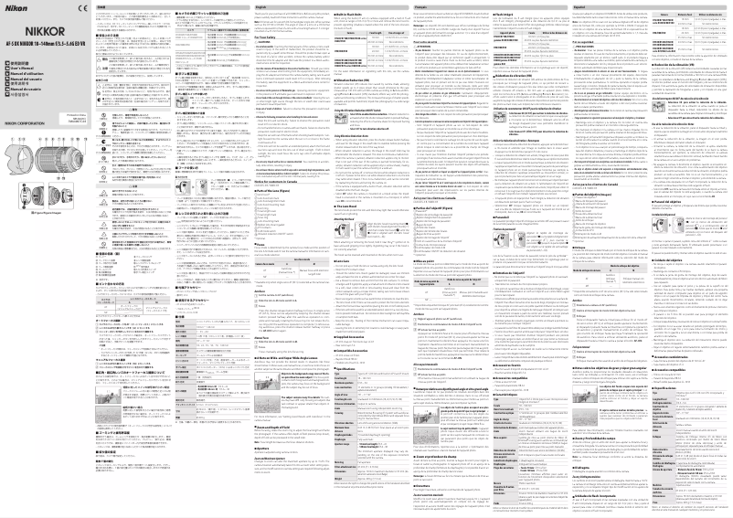 Page 1 de la notice Manuel utilisateur Nikon Nikkor AF-S DX 18-140mm f/3.5-5.6G ED VR