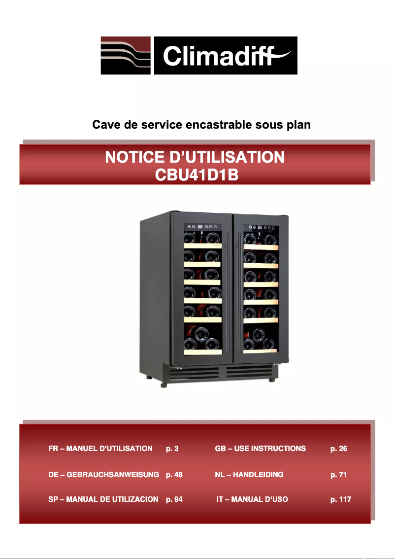 Page n°1 - Manuel utilisateur Climadiff CBU40D1B