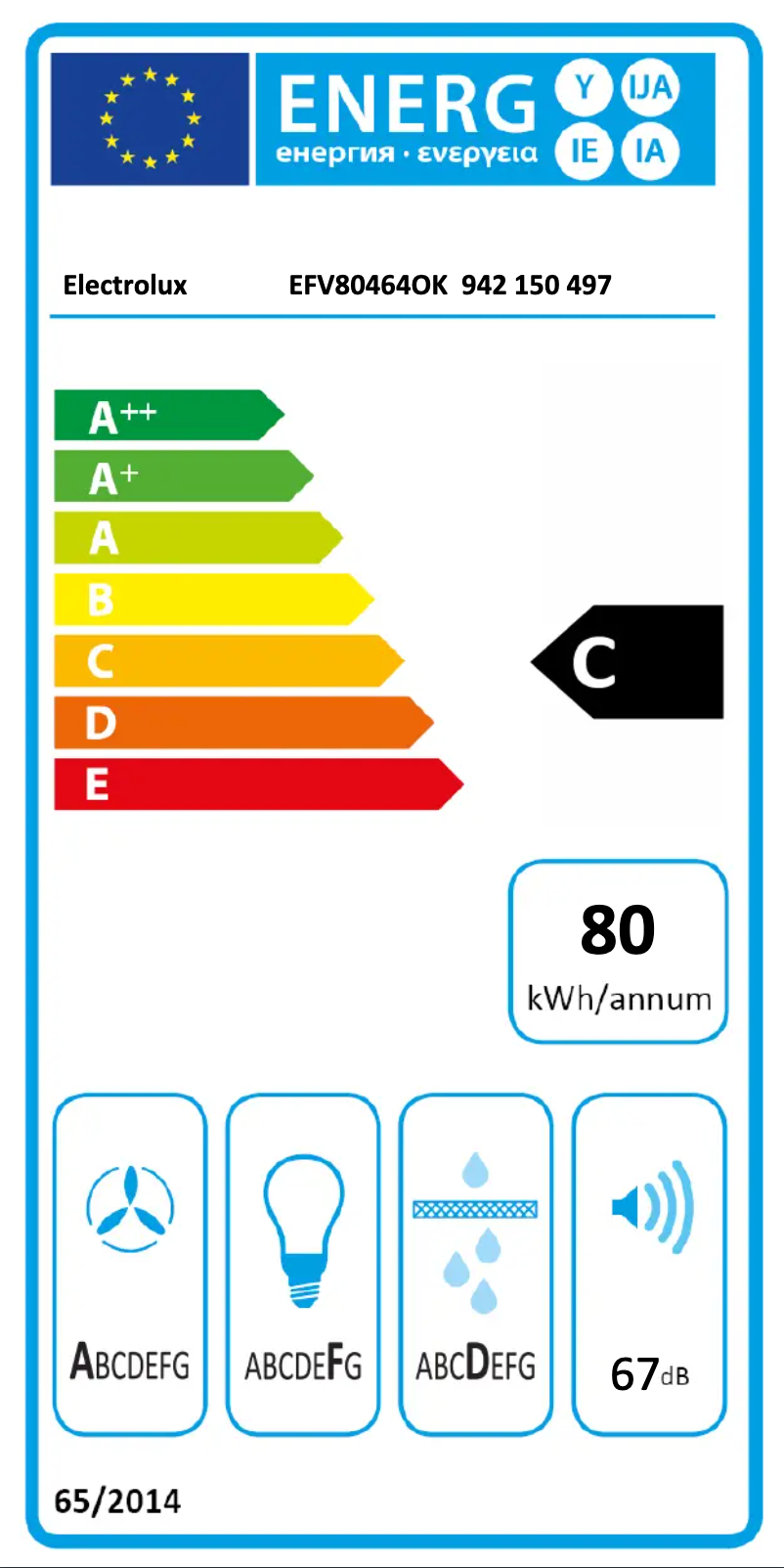 Page 1 de la notice Label énergétique Electrolux EFV80464OK