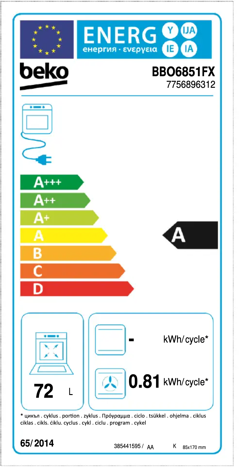 Page n°1 - Label énergétique Beko BBO6851FX