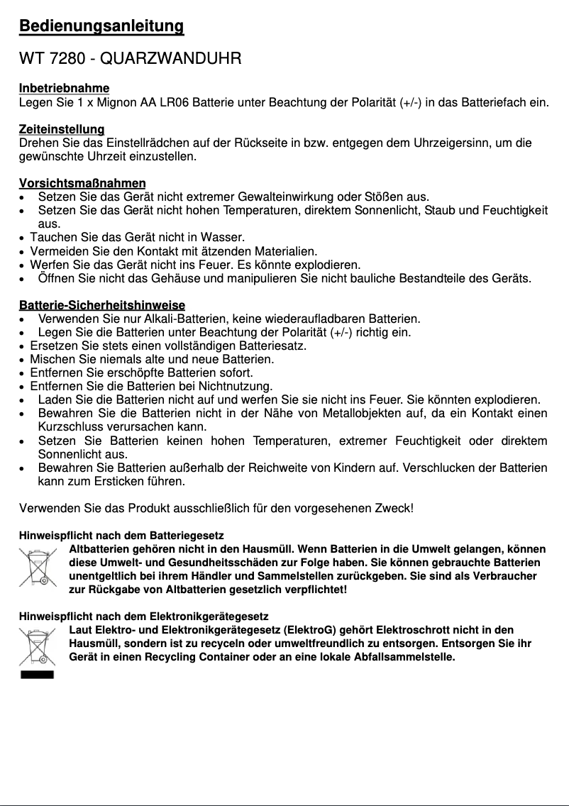 Image de la première page du manuel de l'appareil WT 7280