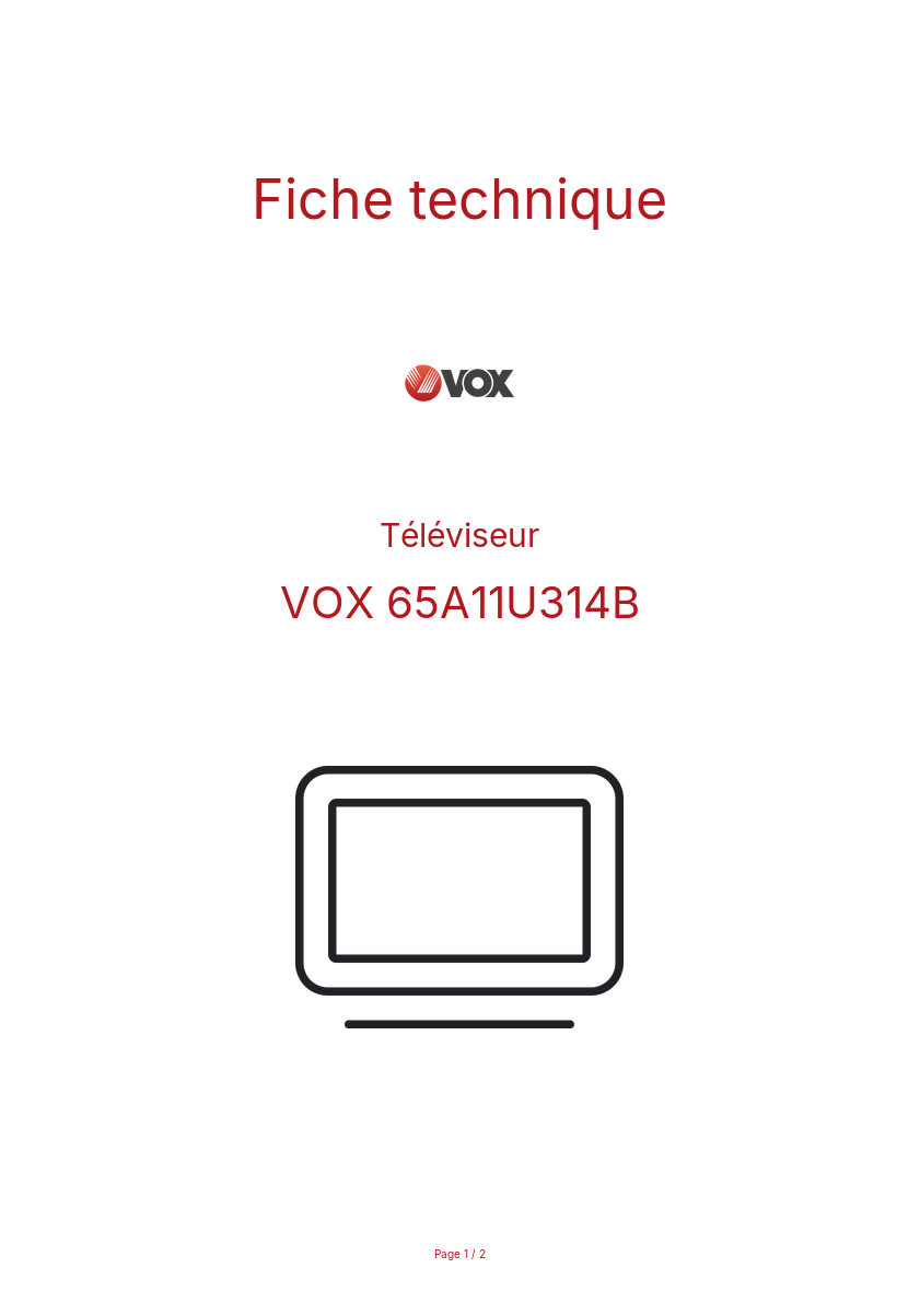 Page n°1 - Fiche technique VOX 65A11U314B