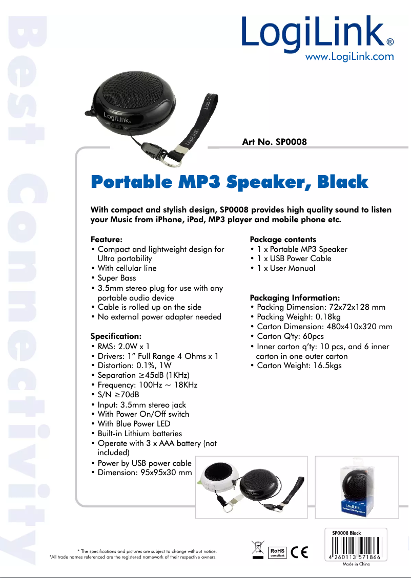 Page n°1 - Manuel utilisateur LogiLink SP0008
