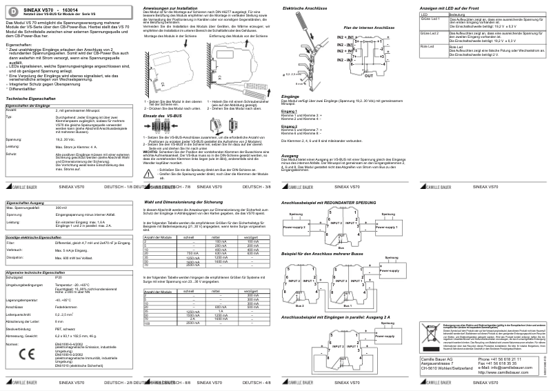 Page 1 de la notice Manuel utilisateur Camille Bauer SINEAX VS70