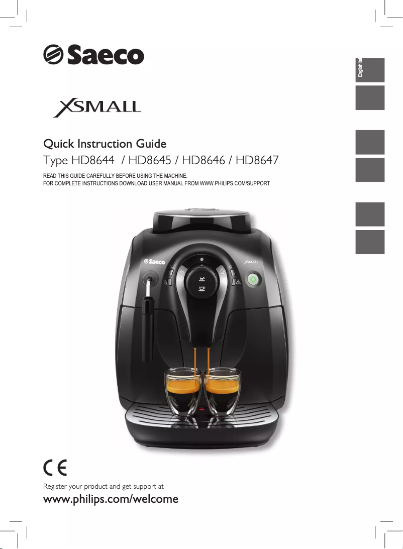 Image de la première page du manuel de l'appareil Saeco Xsmall HD8645