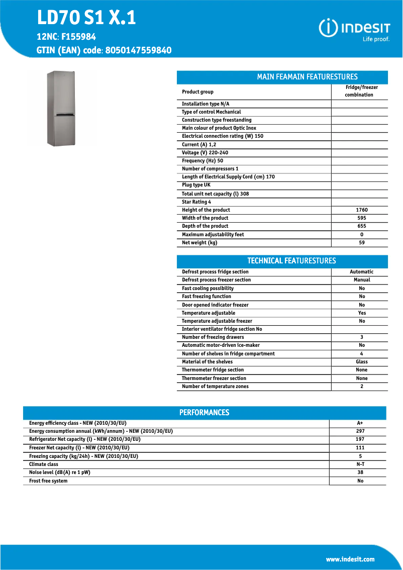 Page 1 de la notice Manuel utilisateur Indesit LD70 S1 X.1