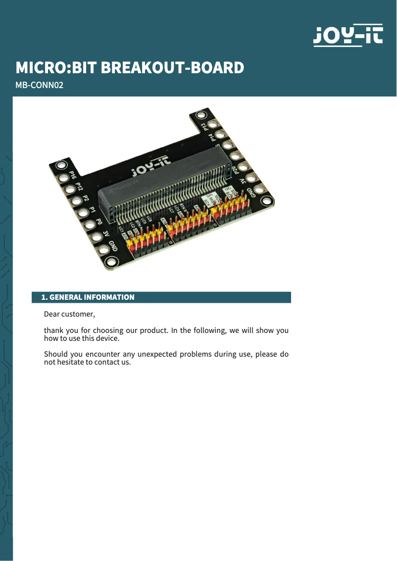 Page n°1 - Manuel utilisateur Joy-It MB-CONN02