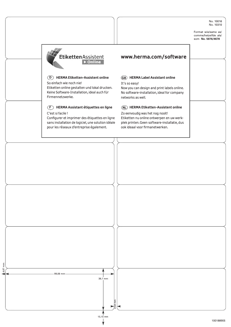 Page 1 de la notice Manuel utilisateur Herma 10016