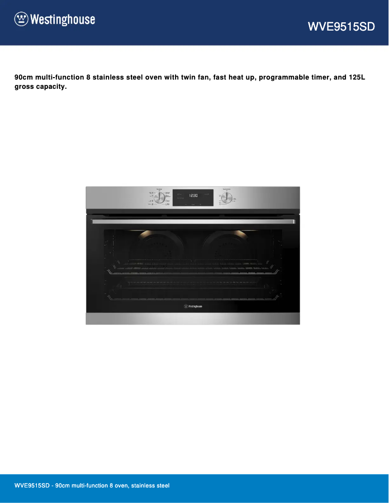 Página 1 del manual Ficha técnica Westinghouse WVE9515SD