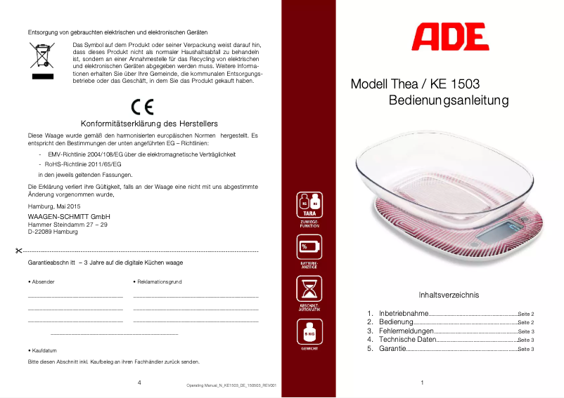 Page 1 de la notice Manuel utilisateur ADE Thea KE 1503