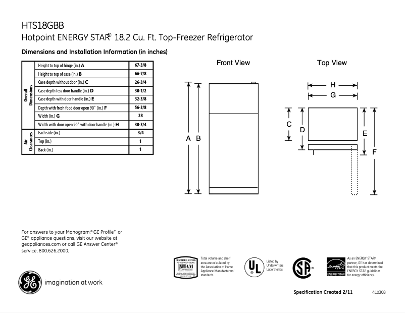 Page n°1 - Fiche technique Hotpoint HTS18GBBWW