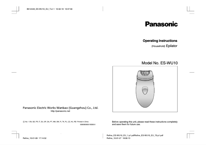 Page 1 de la notice Manuel utilisateur Panasonic ES-WU10