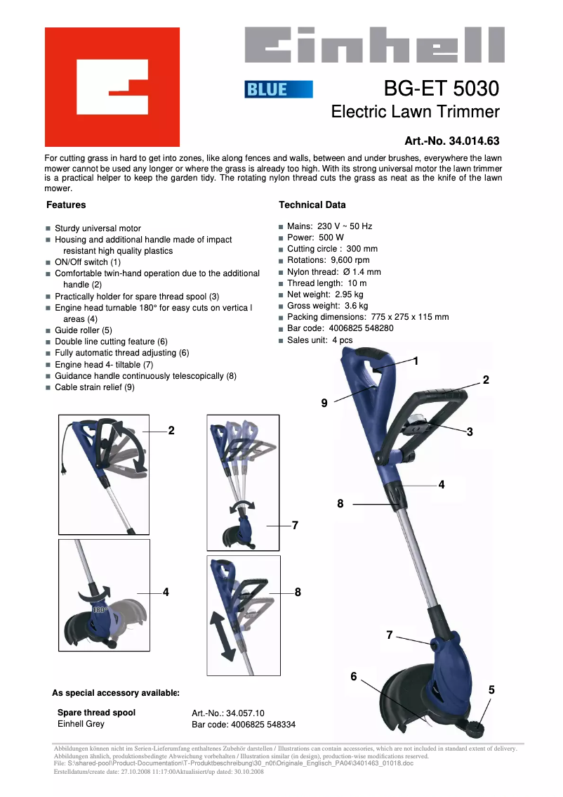 Página 1 del manual Manual de usuario Einhell BG-ET 5030