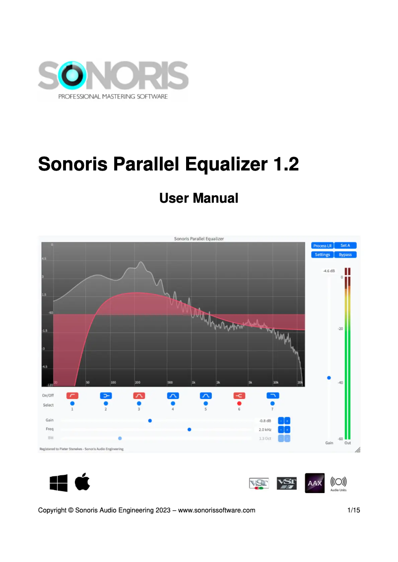 Page 1 de la notice Manuel utilisateur SONORIS Parallel Equalizer 1.2