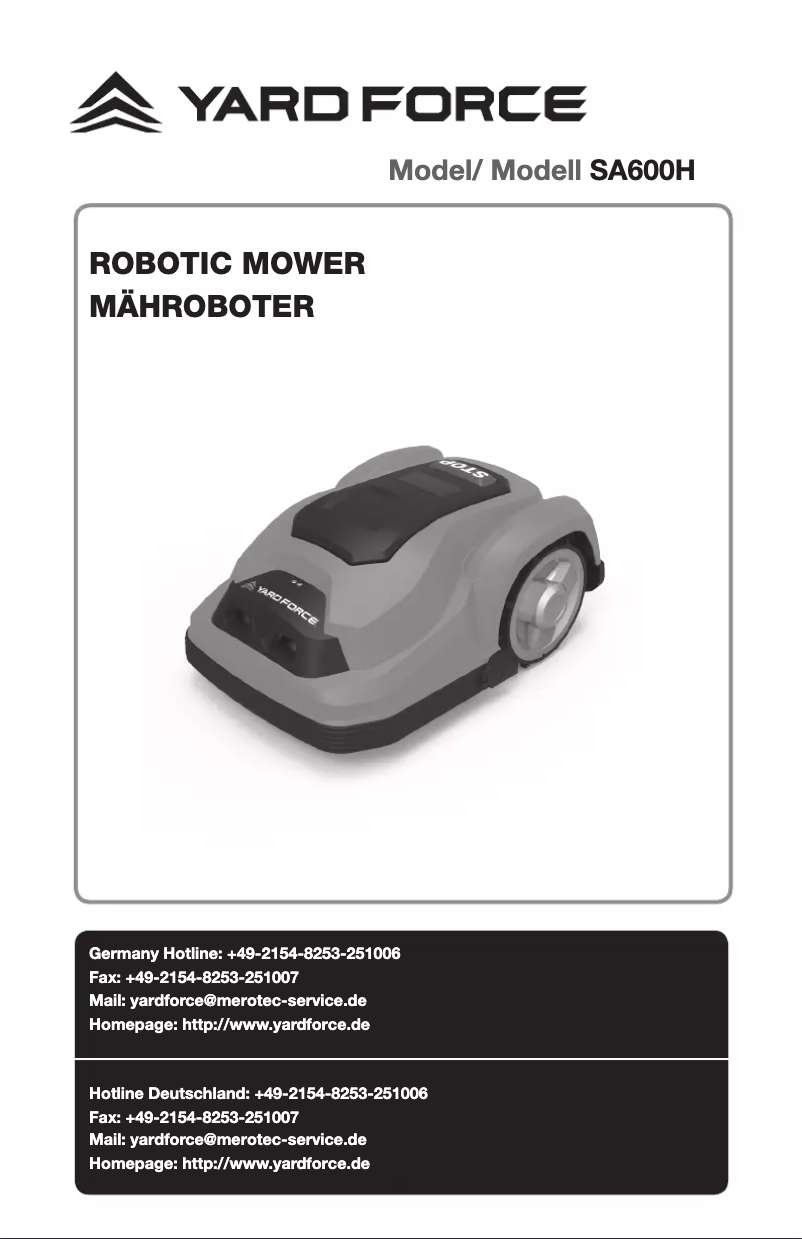 Page 1 de la notice Manuel utilisateur Yard Force SA600H